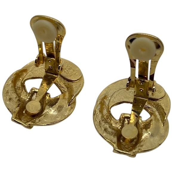 Vintage Enamel Clip-On Earrings, USA Green/Red/Blue/Gold 1" x 1.25" - Picture 2 of 5